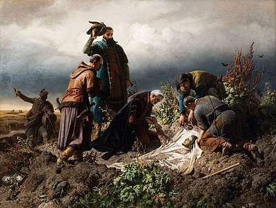 Discovering the Body of King Louis II of Hungary (painting by Bertalan Szekely, 1860) El descubrimiento del cuerpo del rey Luis II, por Bertalan Szekely.jpg