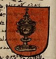 Escudo do reino de Galicia no Blasson de armas de todos los reyes, emperadores, cavalleros e hijos de algo de Spaña, séc. XVI.