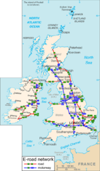 Europavägar i Storbritannien och Irland (de är inte skyltade).