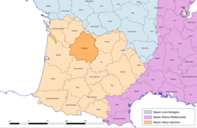 Fransız hidrografik havzaları haritasında Dordogne bölümünün konumu.