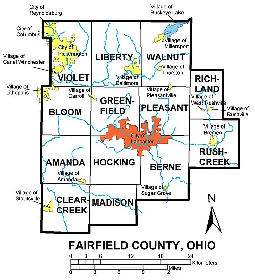 Map of Fairfield County, Ohio with Municipal and Township Labels