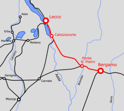 A Lecco–Bergamo-vasútvonal útvonala