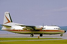 Fokker F.27 Series 200 Friendship of Pertamina used for transport of employees and equipment during the 1970s Fokker F.27-200 PK-PFV Pertamina Seletar 14.09.74 edited-2.jpg