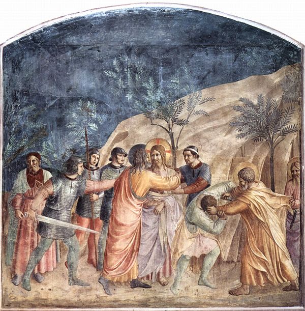 The Capture of Christ, with Judas and Peter, who cut off the ear of the servant Malchus by Fra Angelico