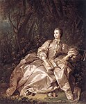 Madame de Pompadour i mantua med helslutet liv och långa ärmar, 1758.