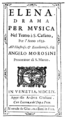 English: Francesco Cavalli - Elena - title page from the libretto - Venice 1659