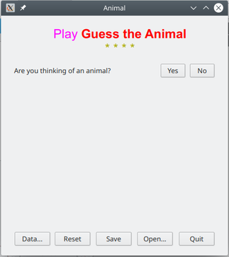 Playing the game of Animal in Gambas, frame 1