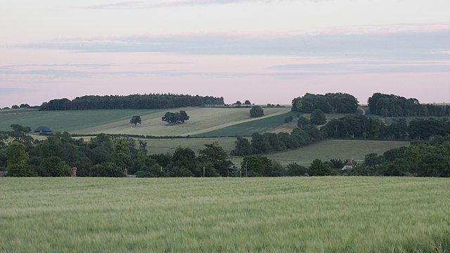 Characteristic landscape of farmland, hills and woodlands