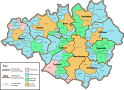 Greater Manchester Metropolitan County (showing pre-1974 districts within modern boroughs)