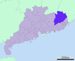 Location of Meizhou in Guangdong