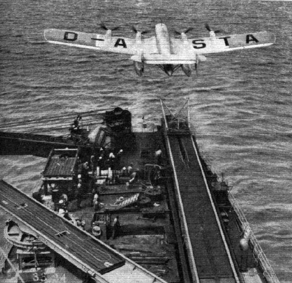 An Ha 139 being catapult-launched from a ship at sea