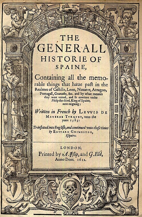 Titlepage of Edward Grimeston's The Generall Historie of Spaine, 1612.