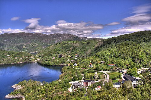 View of the village of Hyllestad