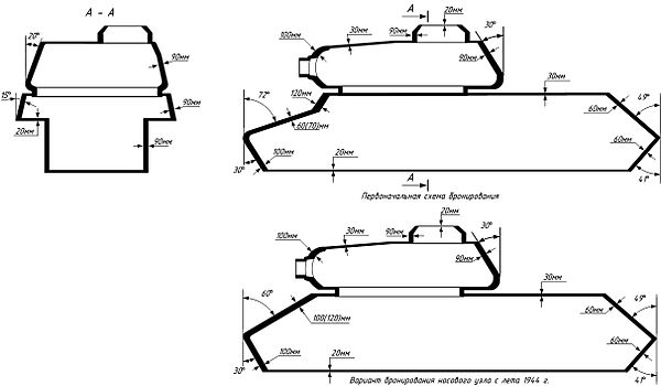 Armor plan of IS-2, models 1943 (top) and 1944 (bottom).