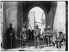 British imperial troops from India and Britain guard the gate in 1920
