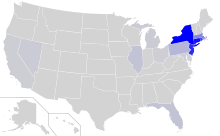 Current distribution of the Italian language in the United States. Italian USC2000 PHS.svg