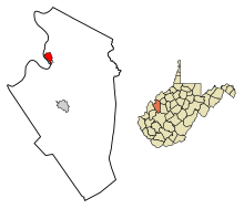 Jackson County West Virginia Sisällytetyt ja rekisteröimättömät alueet Ravenswood Highlighted.svg