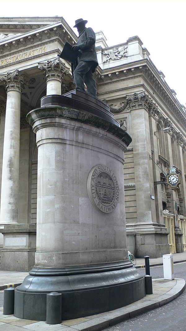 Statue of James Henry Greathead, which was erected by Bank station in 1994