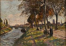 晴れた秋の日のオランダの運河(c.1900)