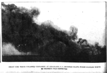 Newspaper photo showing the fire that happened after the explosion. Kingsland Explosion newspaper photo.png