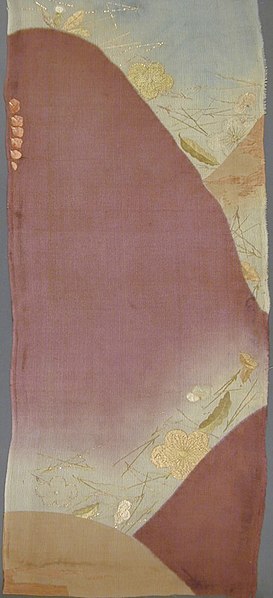 File:Kosode (Kimono) Fragment with Design of Abstract Mountain Forms, Pine Needles, Plum Blossoms, Dandelion and Partial Wisteria Crest LACMA M.39.2.246 (1 of 2).jpg