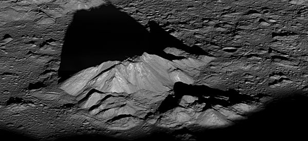 Central peak complex of crater Tycho, taken at sunrise by the Lunar Reconnaissance Orbiter in 2011.