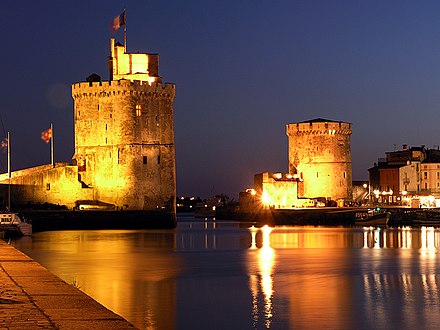 Night view of the Harbour Towers of La Rochelle