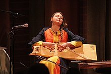 Kokles player Laima Jansone at a concert in Sweden, February 5, 2015
