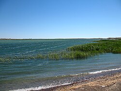 View of the shores of Lake Balkhash, the main waterbody of the basin