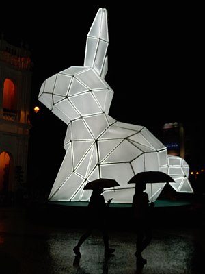 An exhibition located at Senado Square in Macau, for Jade Rabbit Mid-Autumn festival ( In Chinese folklore, the Jade Rabbit was an animal that lived on the moon and accompanied).