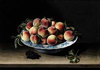 Still Life with Peaches on a Ledge