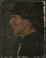 Kopf eines Bauern mit Hut im Profil