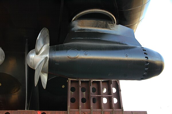 Closeup of one of USCGC Mackinaw's 3.3 MW Azipod units