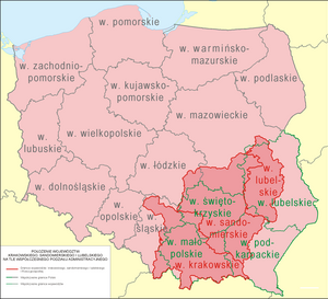 Karta Poljske sa pozicijom Malopoljske