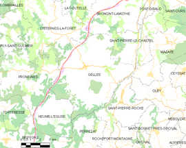Mapa obce Gelles