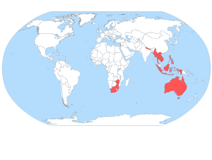 Map of the world highlighting the 14 countries in which Union-Aid Australia operates across. Map highlighting the countries where APHEDA operates.svg