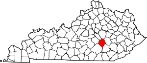 Kaart van Kentucky met de nadruk op Rockcastle County