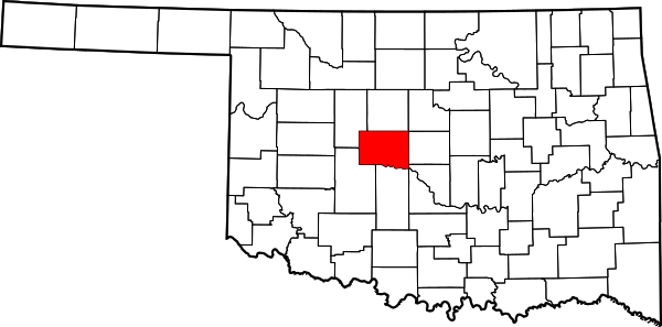 Map of Oklahoma highlighting Canadian County