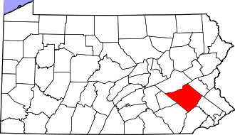 Location of Berks County in Pennsylvania Map of Pennsylvania highlighting Berks County.svg
