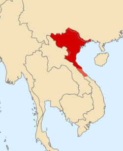 Territories of Đại Việt under Lý dynasty before 1069 (dark red) and after 1069 (light red).