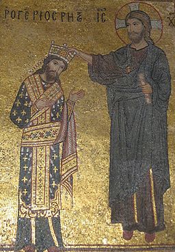 Kung Roger kröns symboliskt av Kristus