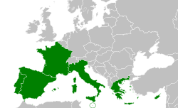 Zemljevid Evrope, ki označuje države članice skupine MED