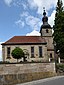 Evang.-Luth. Pfarrkirche, Saalbau mit Satteldach und Chorturm mit Zwiebelhaube und Laterne, 15.-18. Jh., Memmelsdorf (OT von Untermerzbach), Hauptstra...