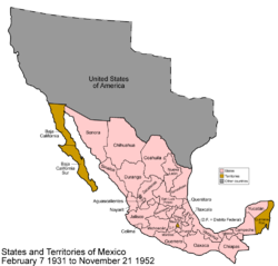 Map of Mexico as it was from February 7 1931 to November 21 1952