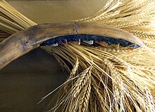 Sickles with stone microblades were used to harvest wheat in the Neolithic period, c. 8500-4000 BC NHM - Jungsteinzeit Sichel 2.jpg