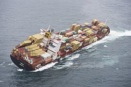 Grounding of this container ship, the MV Rena off New Zealand on October 5, 2011, overstressed many twistlocks, resulting in a partial collapse of cargo stacks.
