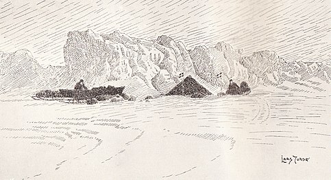 Tegning til Frem over Polhavet. Den norske polarfærd 1893-96. Om Fridtjof Nansens Fram-ekspedition Kilde: Nansen: Farthest North, Vol. II, udgivet af Constable & Co, London 1897