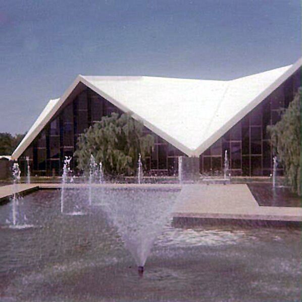 Fountains in front of the imposing entrance to the then named National Cowboy Hall of Fame in Oklahoma City in May 1972.