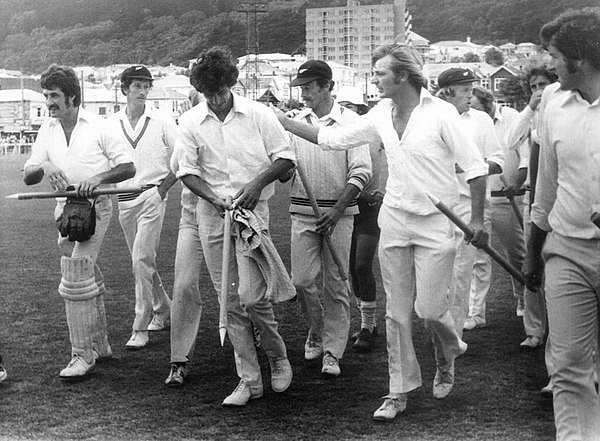 Hadlee and the New Zealand Team after first win Against England, 1978