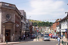 Stadtzentrum von Newtown in Powys, Wales
